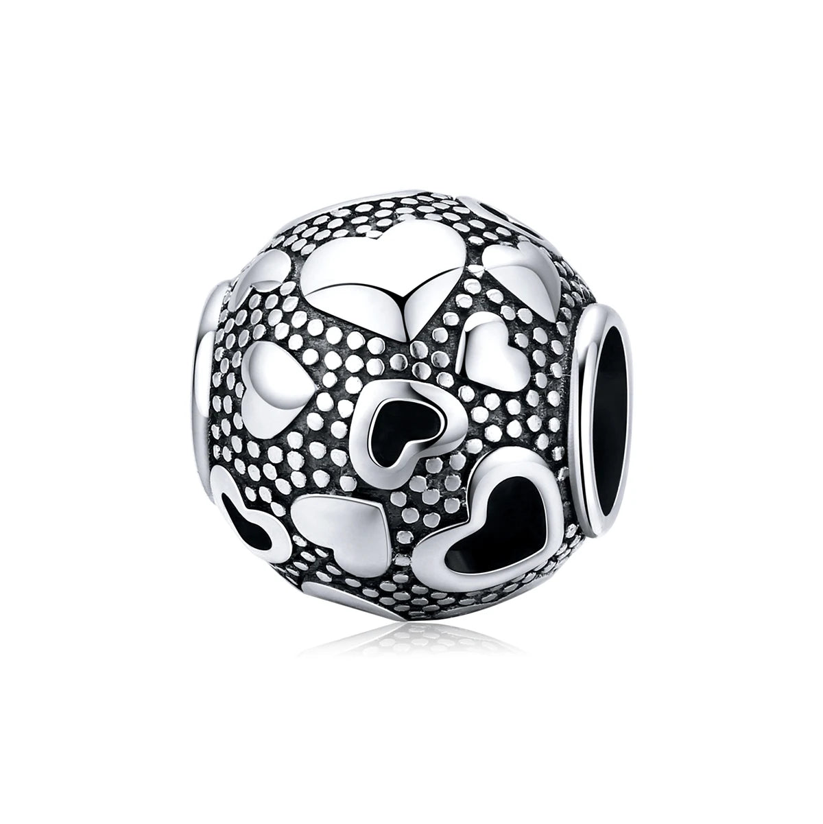 925 Sterling Silver Retro Heart Round Beads Fit Bracelet Charms Pendant Vintage Jewelry for Women Silver Accessories SCC1451