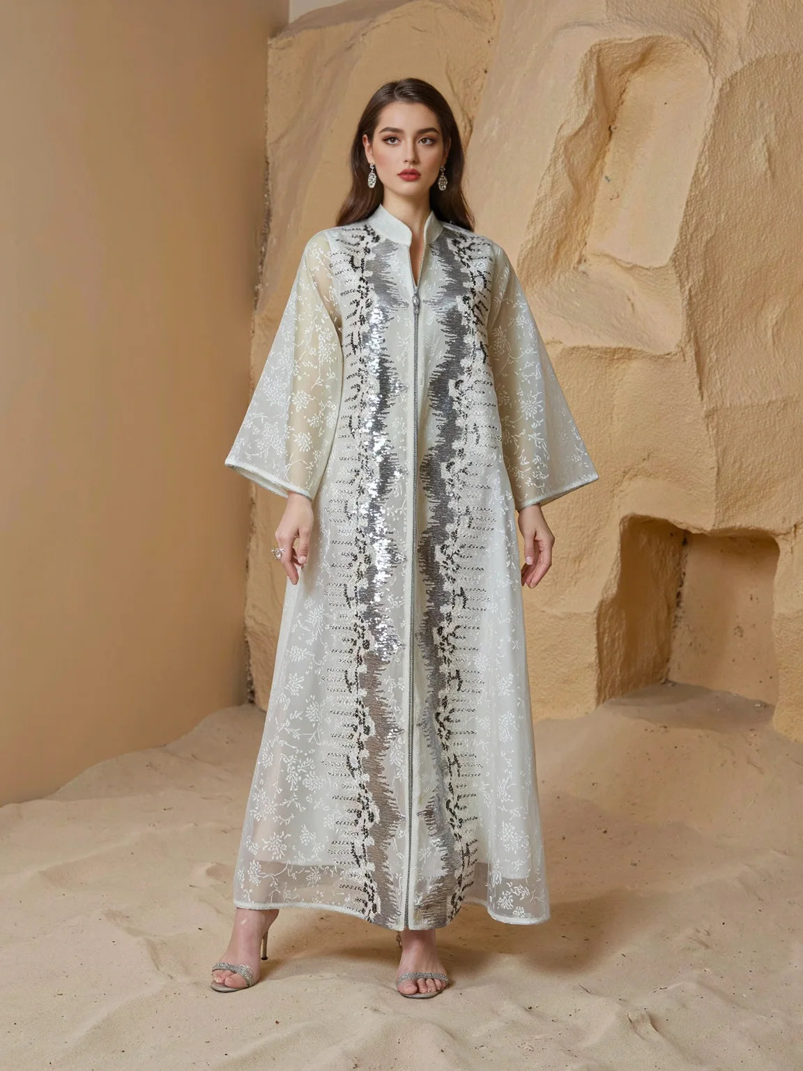 2026 Dubai Custom Luxury Multi Color Muslim Abaya Set Sheer Fabric Sequin Snake Pattern Modest Long Dress