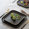 High End 5 Star Hotel and Restaurant Use 6" / 8" / 10" Black with Golden Rim Square Ceramic Dinner Dessert Plate