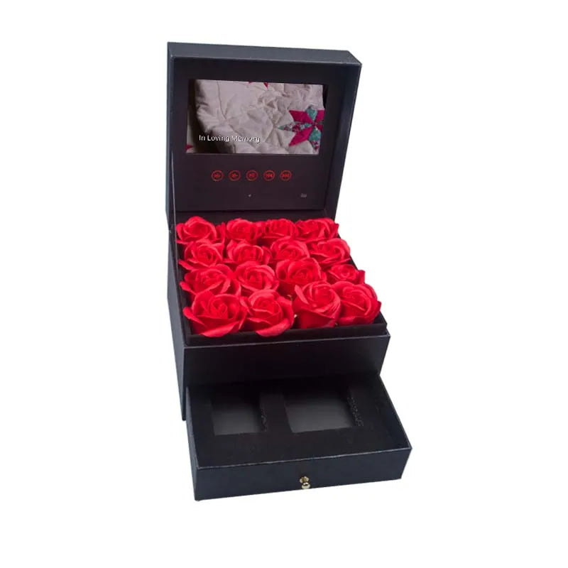 Custom Print Special Paper Material 5inch Screen Flower Video Ring Box Video Invitation Box for Wedding