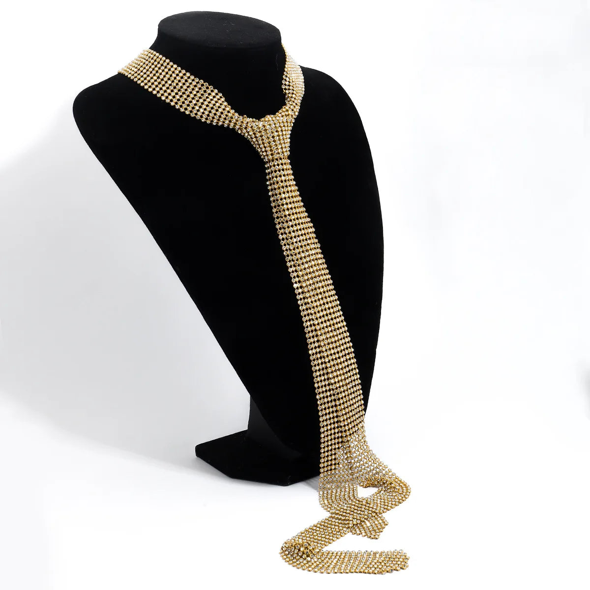 Fashion Full Clear Rhinestone Tie Necklace for Women Long Tassels Necklace