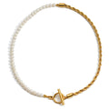 Waterproof PVD 18K Gold Plated 316 Stainless Steel Toggle Clasp Rope Chain 4mm Freshwater Pearl Wedding Gift Necklace for Women