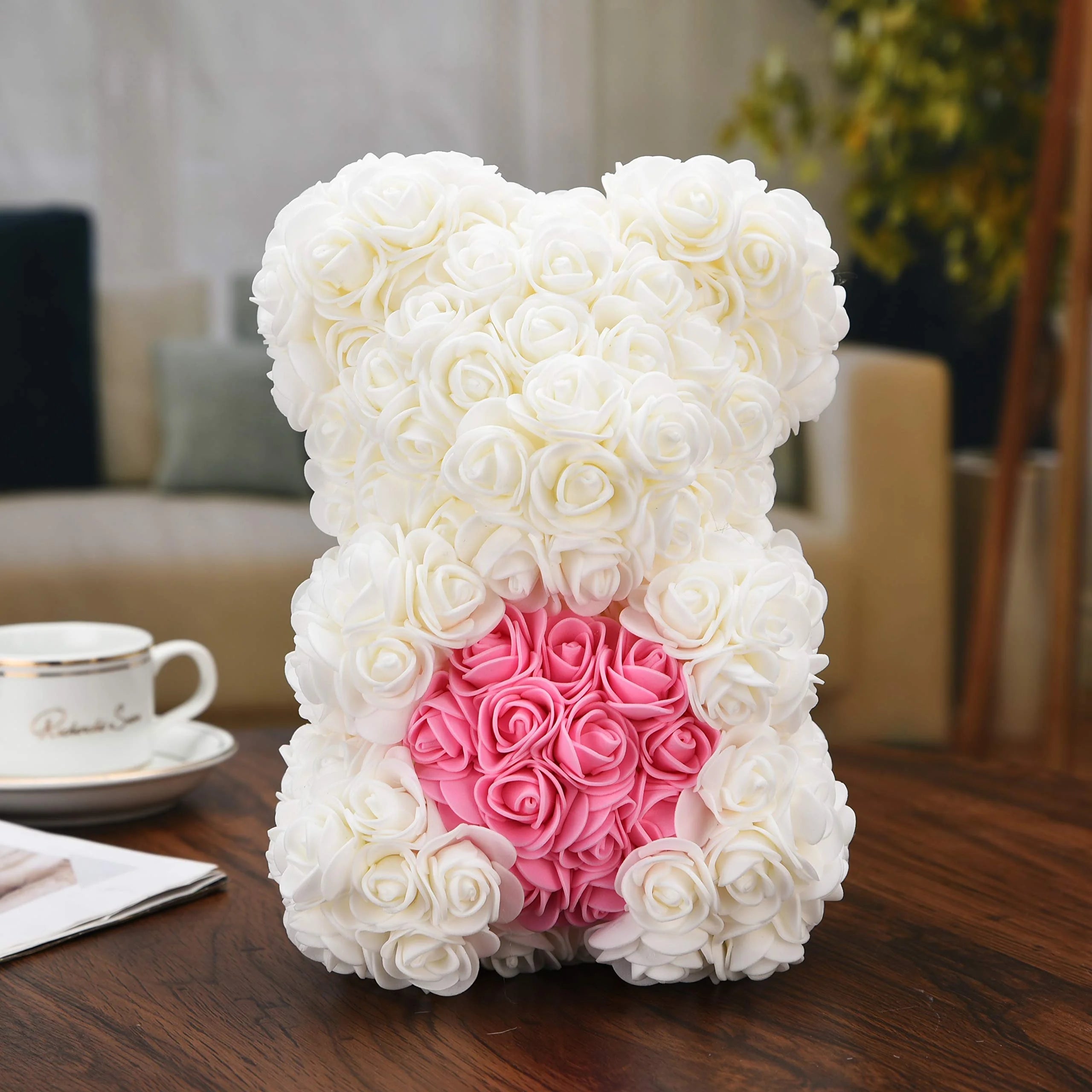 Every Love Golden Supplier Valentines Rose Bear with Gift Box Artificial Foam 25cm Teddy Bear Roses for Girlfriend/mom/classmate