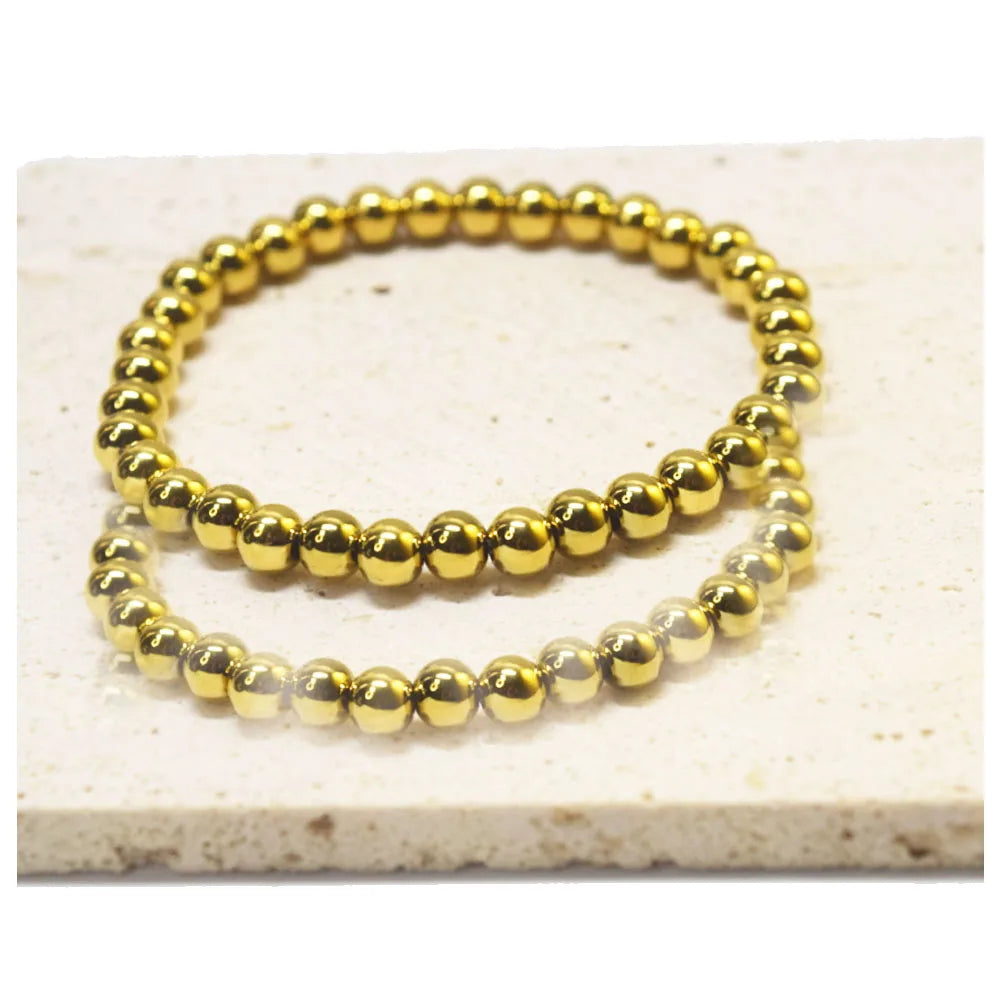 Enewton 4mm 6mm 8mm Stackable Bohemian Boho Stainless Steel 18k Gold Plated Beads Beaded Bracelet Jewelry Unisex