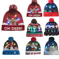 Knitted Pompom Beanie Hat Sweater Winter Festival Light-up Caps Kids Adults Xmas LED Christmas Caps