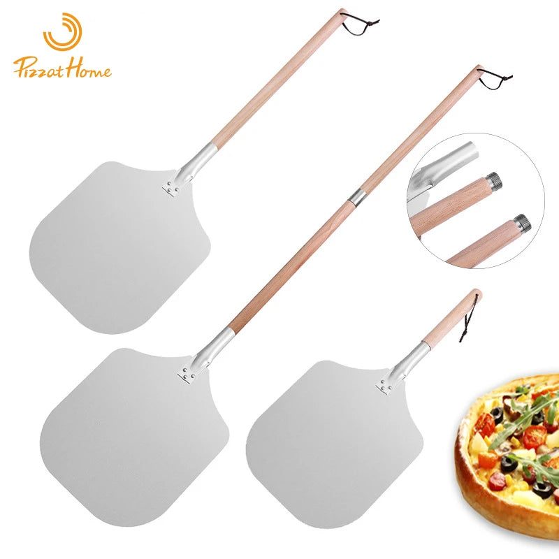 Folding Aluminum Pizza Peel Plus Long Two-section Pizza Shovel with Wooden Handle Wooden Handle Aluminum l Baking