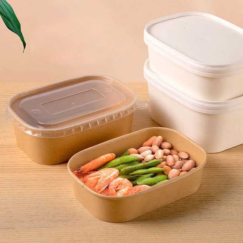 Disposable Rectangular Kraft Paper Lunch Box for Food Packed Sushi Degradable Salad Take Away with Matt Lamination Printing