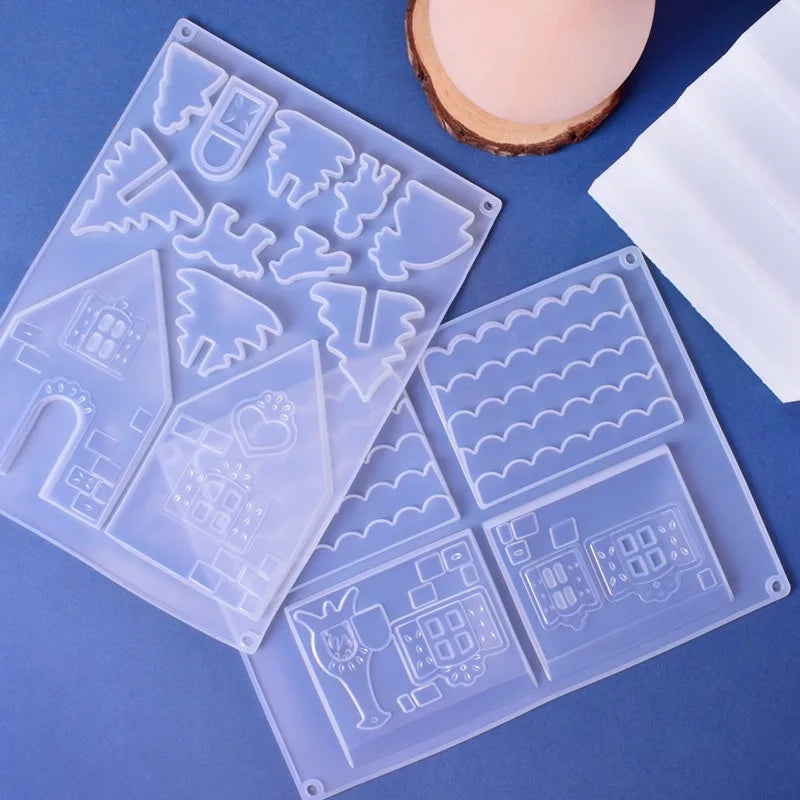 DIY Crystal Drop Glue Christmas House Mold Three-dimensional Ice Grid House Silicone Mold Production Ornaments
