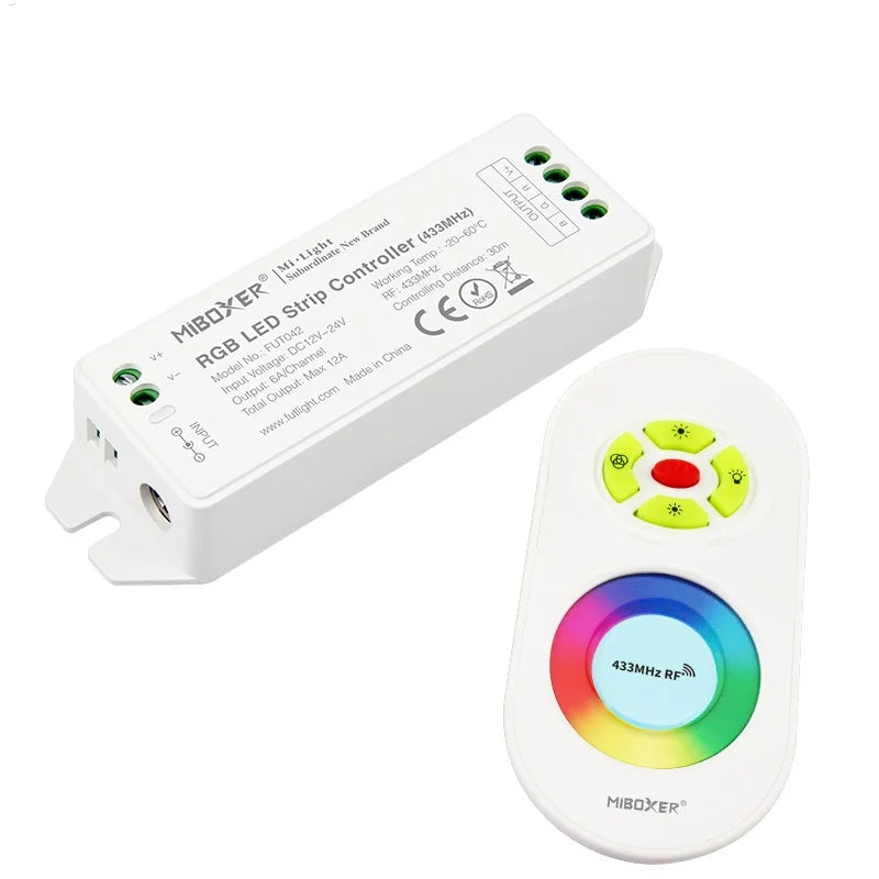 Milight MiBoxer RGB LED Strip Controller with Remote 433Hz Upgraded FUT042 Remote Control Dimmers for RGB Led Strip Lights