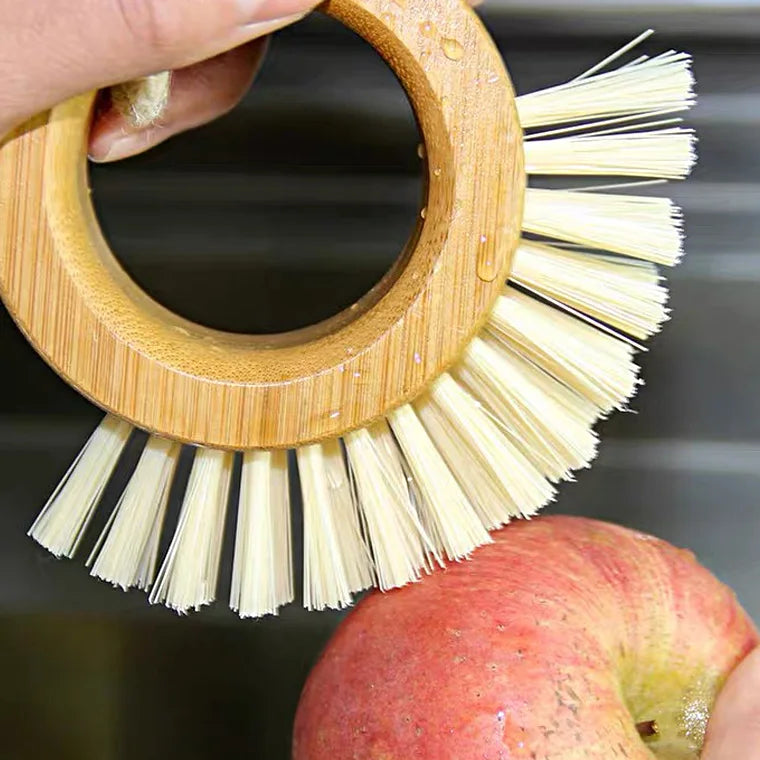Eco-Friendly Bamboo Wood Dish Washing Brush Annular Handle Kitchen Cleaning Brush for Fruit & Vegetables MegaBDM