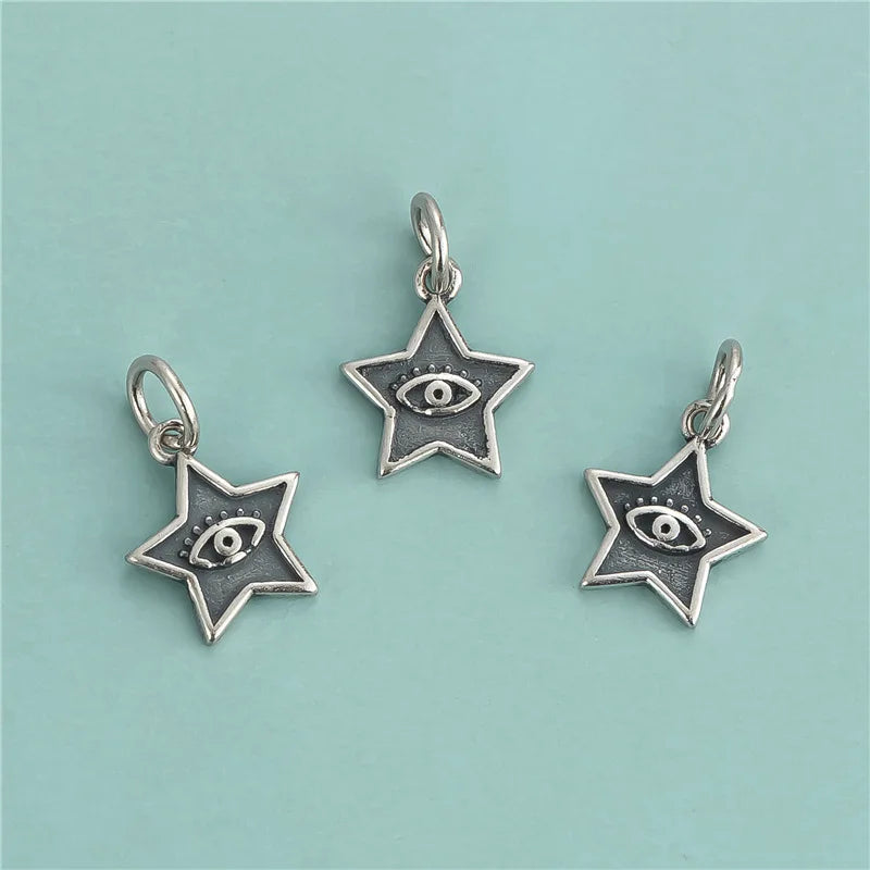 Wholesale Unique 925 Sterling Sliver Star With Eyes Pendant Antique Silver Star Charm for Necklace Bracelet Jewelry Making
