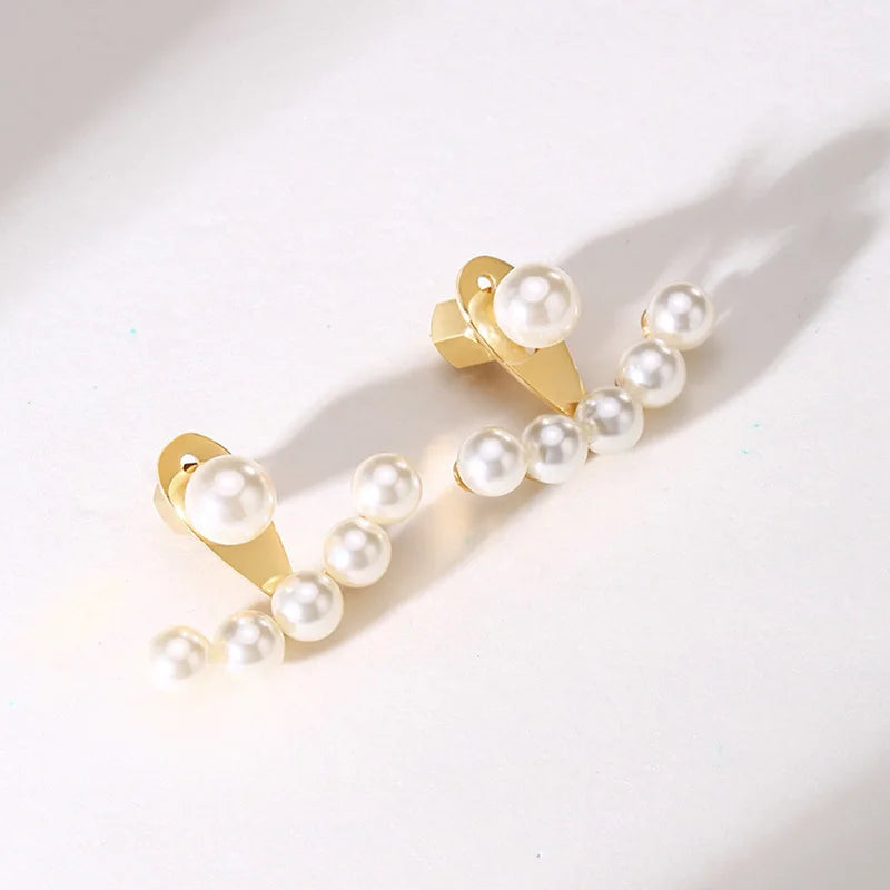 Elegant Simple Jewelry Pearl Stud Earrings Adjustable Titanium Steel Small Round Pearl Stainless Steel Brass CHRISTIAN Vintage