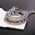 New Design Grey Moonstone Beads CZ Pave Disc Ball Stainless Steel Beads Jewelry Bracelet Women JBS11634