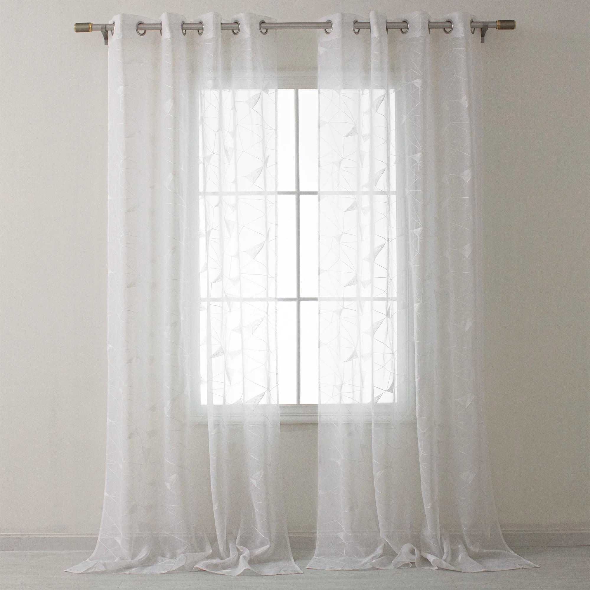 Custom White Geometric Pattern Living Room Window Tulle Sheer Embroidered Drapes Curtains Rideau Voilage Embroidery Design