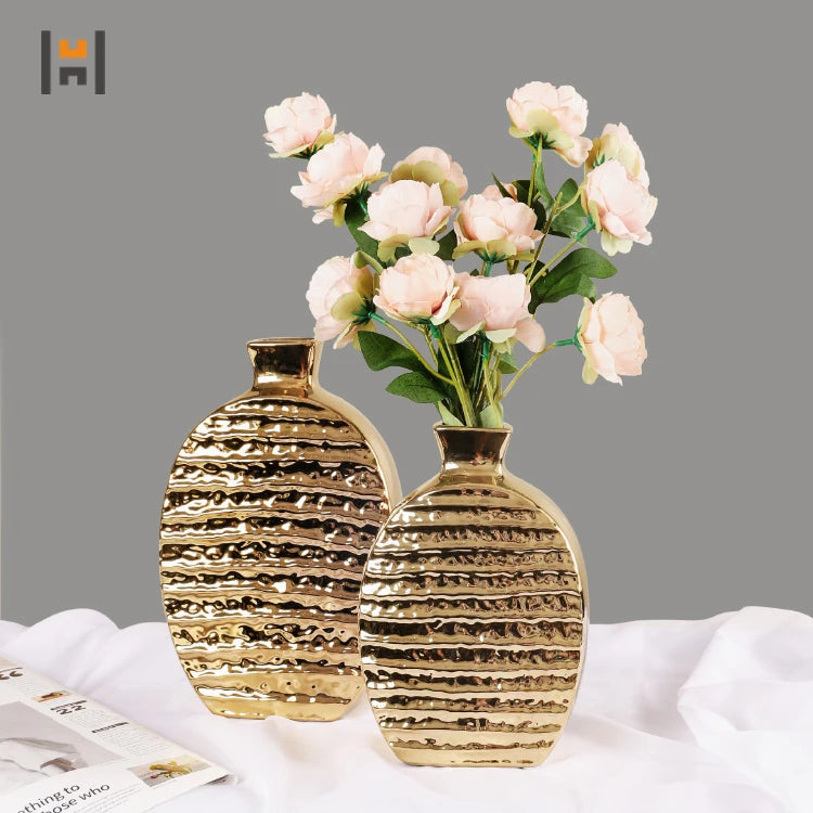 Nordic Gold Plated Ceramic Flower Vase Creative Home Decor Luxury Modern Vase Desktop Arrangement Wholesale