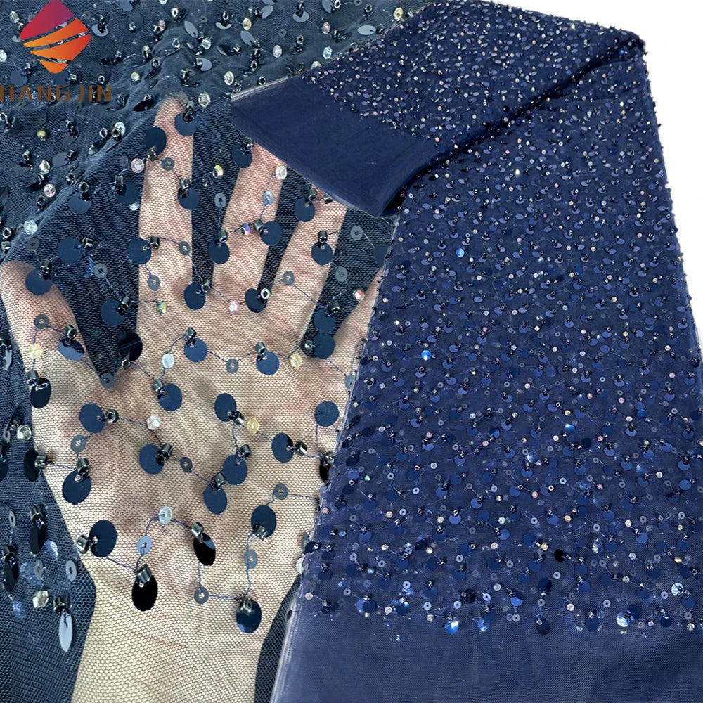 High Quality Bridal Lace 3D Luxury Beaded Lace Fabric French Sequins Embroidery Net Lace Fabric for Wedding Party Dress