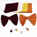 Gold Soft Velvet Plush Pleuche Butterfly Big Bow Tie Set With Pocket Square and Cufflinks for Men Women College Student Uniform
