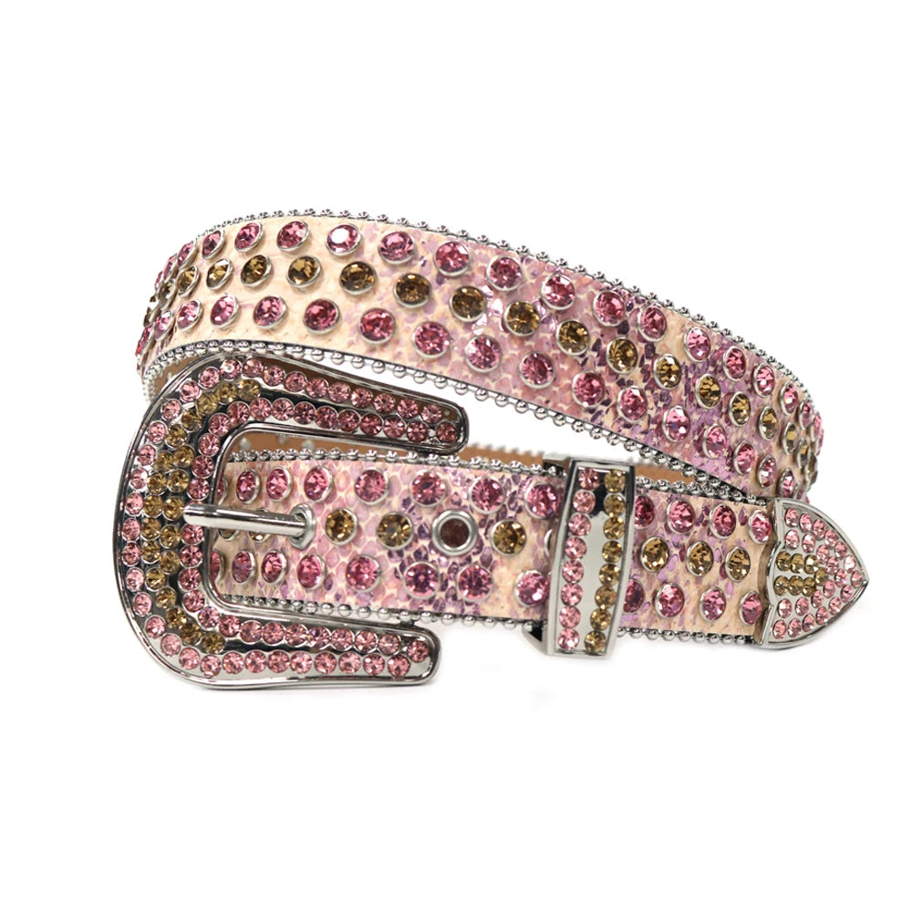 Hot Pink Cowgirl Western Wedding Rhinestones Belt Women Shiny Diamond Studded Leather Waist Belt for Jeans