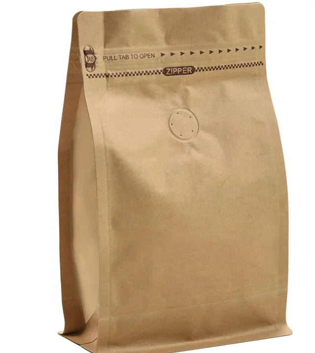Wholesale Kraft Paper Resealable Storage Coffee Beg with Valve 5kg Flat Bottom Pouch No Printing