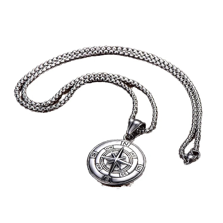 Men's Stainless Steel Compass Necklace With Gold Plating Personalised Male Jewellery Fashionable Chain Pendant Compass Pendants