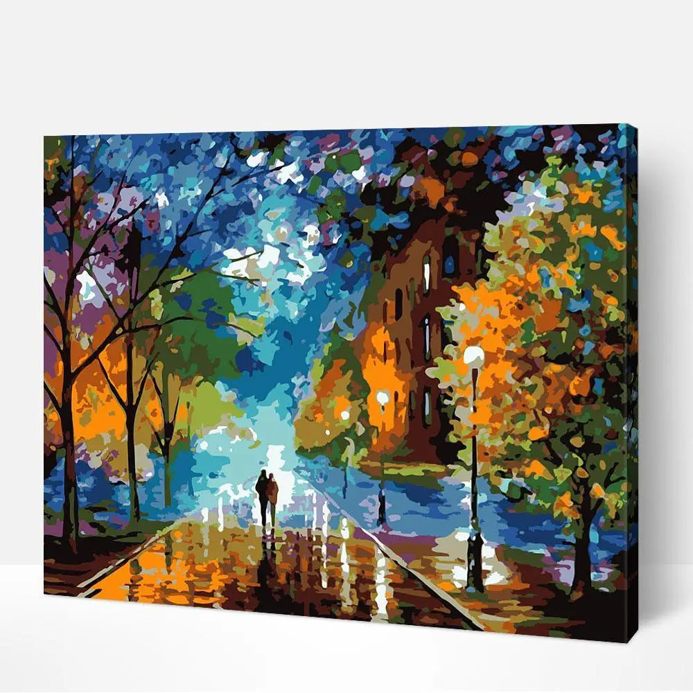 DIY 16 X 20 Inches Street Scenery Impressionism Paint by Numbers Canvas Painting by Numbers Paint Brushes Set for Adults Kids