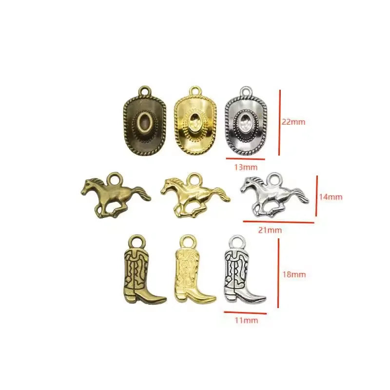 Antique Silver Western Cowboy Charms Pendants Horse Hat Cactus Cowboy Boot Charms