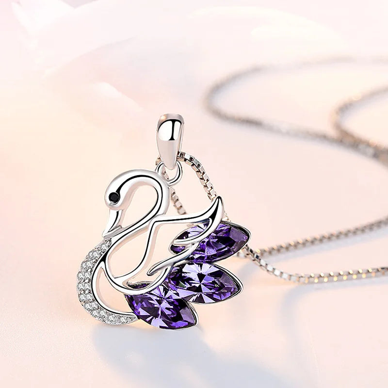 Merryshine S925 Silver Plated Women Luxury Light Niche Black Swan Necklace Simple Swan Pendant Collarbone Chain