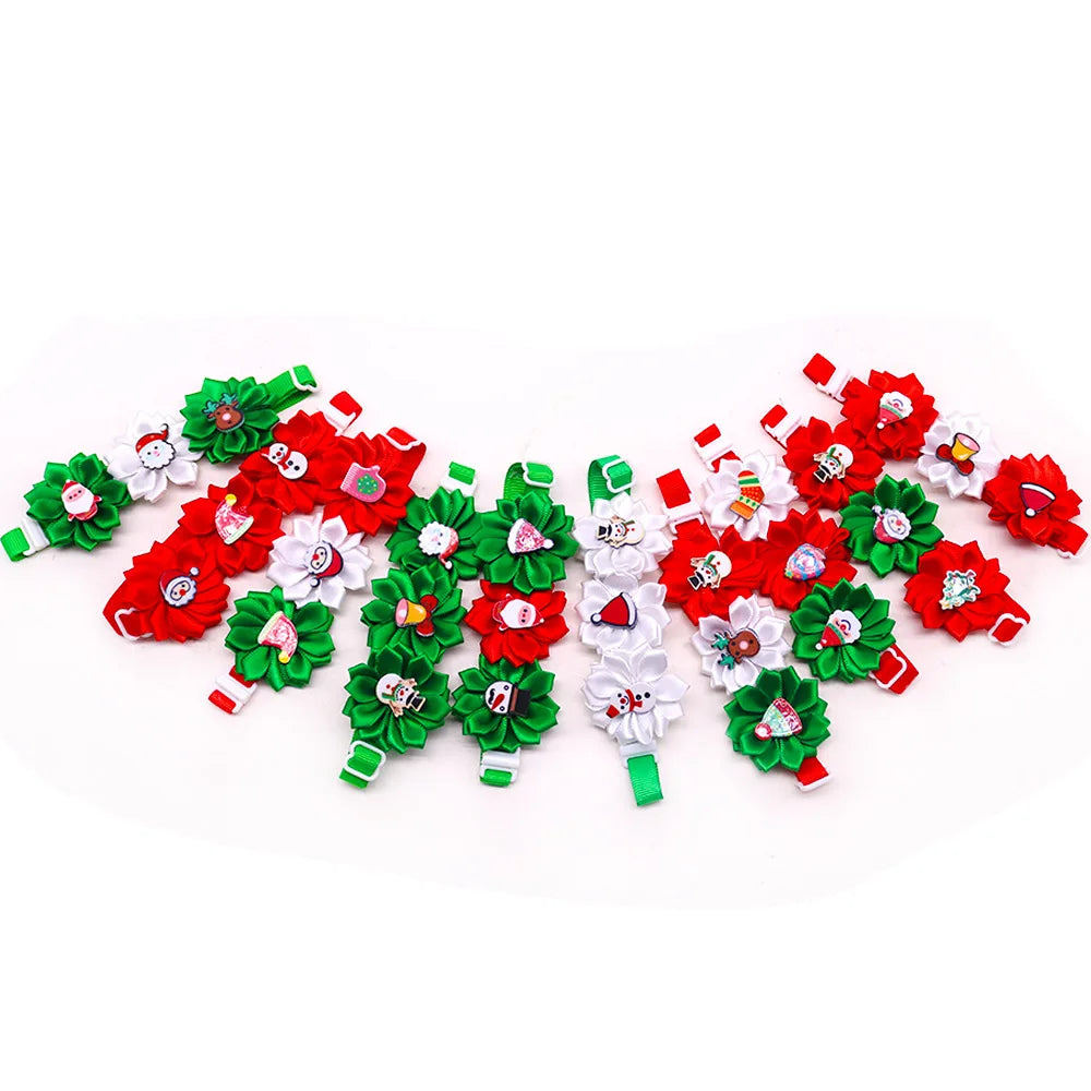 Pet Christmas Accessories - Three-Headed Flower Design Unrestricted Wear Collar Bowtie with Three Blossoms