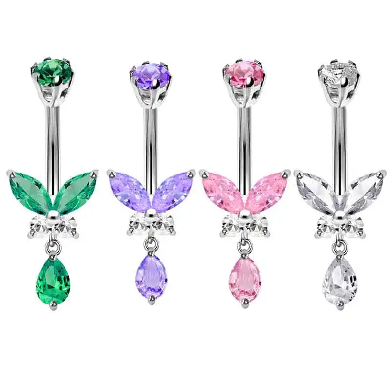 14G Dangle Butterfly Belly Rings 10mm Belly Bars Stainless Steel Belly Button Bars Navel Piercing Jewelry Wedding Unisex 5