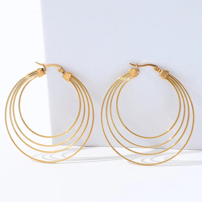 50mm Gold Stainless Steel Geometric Circle Hoop Earrings Trendy Fashion Women's Customized Stud Earrings Fine Jewelry
