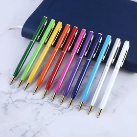 Gift Promotional Ball Pen Customized Logo Black White Slim Metal Body Twist Ballpoint Pen