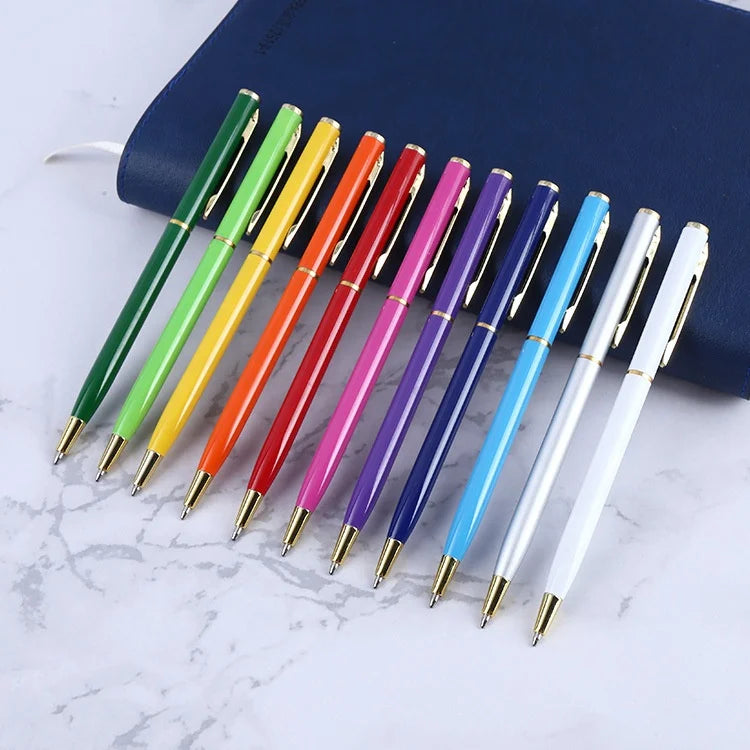 Gift Promotional Ball Pen Customized Logo Black White Slim Metal Body Twist Ballpoint Pen
