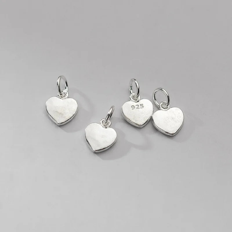 Tiny 7mm Thick Silver Heart Charm 925 Sterling Silver Heart Pendant for Bracelet or Necklace Finding