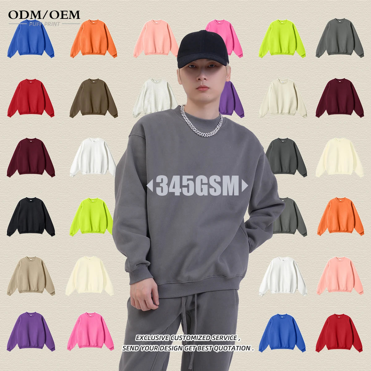 Custom 345G GSM Drop Shoulder Fleece Oversized Hoodie Men Blank OEM Puff Print Mens Hoodie Sweatshirt