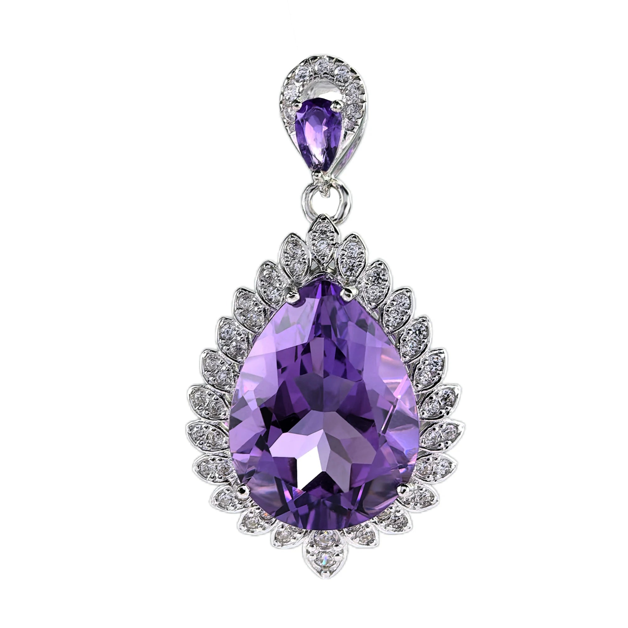 Graceful Rhodium Plated 925 Sterling Silver Natural Amethyst Pendant for Women Birthday Gift