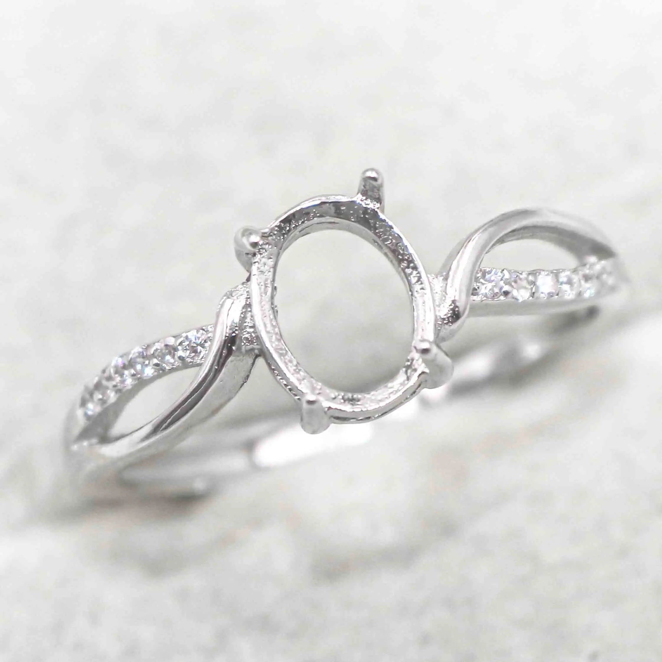 Sterling Silver 7*10mm Semi Mount Ring Empty Frame Blank Support Setting S925 Base Holder Without Center Stone for DIY Inlay