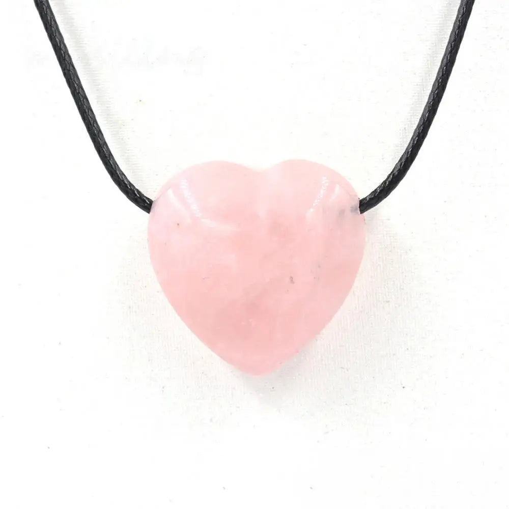 Heart Shape Natural Stone Necklace Chakra Pendant Charms Crystal Heading Chakra Stone Pendants Assorted Color With Rope Cord