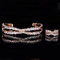 Elegant Rose Gold Plated Cubic Zircon Stone X Shaped Cuff Bangle and Ring Fashion Jewellery Set for Women Party Wear Accessories MegaBDM