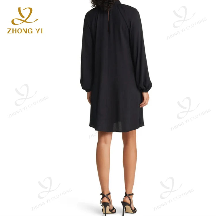 ODM OEM Custom Wholesale Autumn Female Clothing Design Long Sleeve Shift Turtleneck Mini Casual Women Shirt Tops Short Dresses