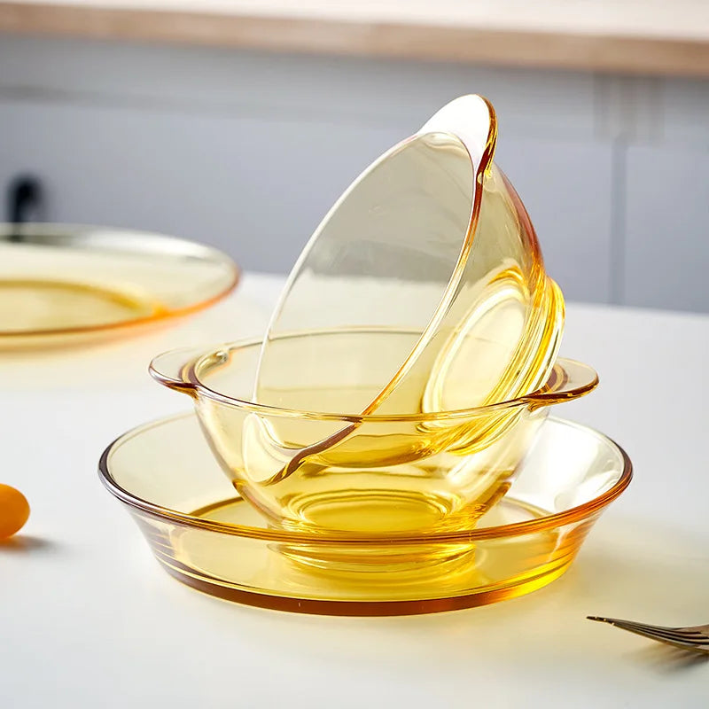 Solhui Glass Amber Tableware Plate Microwave Steamed Egg Bowl