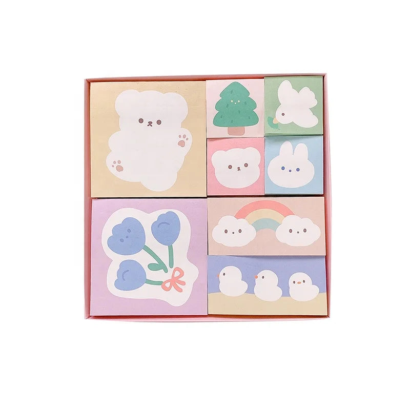 8 Pieces Set Note Memo Self-Adhesive Message Note Student Cartoon Memo Pads