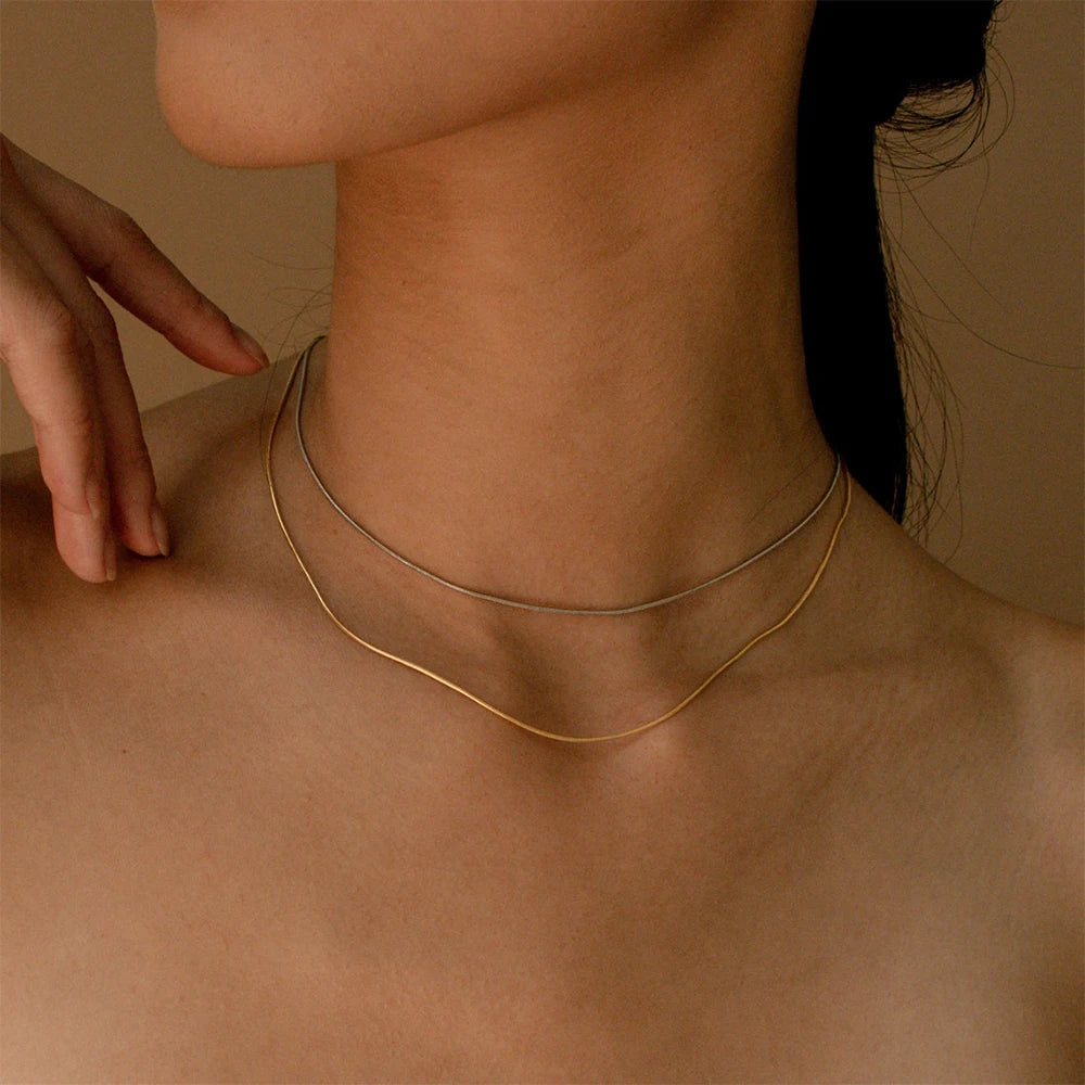 EManco 1mm/1.5mm/2mm/2.5mm Trendy Snake Chain Dainty Round Herringbone Stainless Steel Choker Necklace for Women Men Gifts