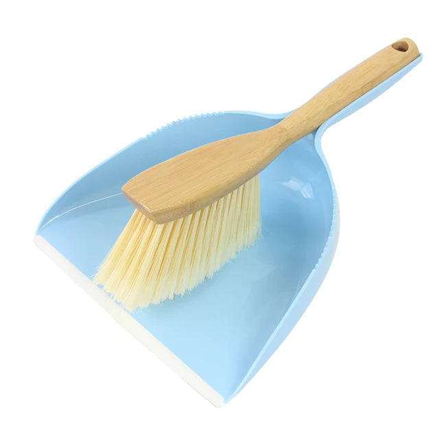 Small Plastic PET PP Dustpan with Wood Bamboo Handle Convenient Desktop Home Cleaning Broom