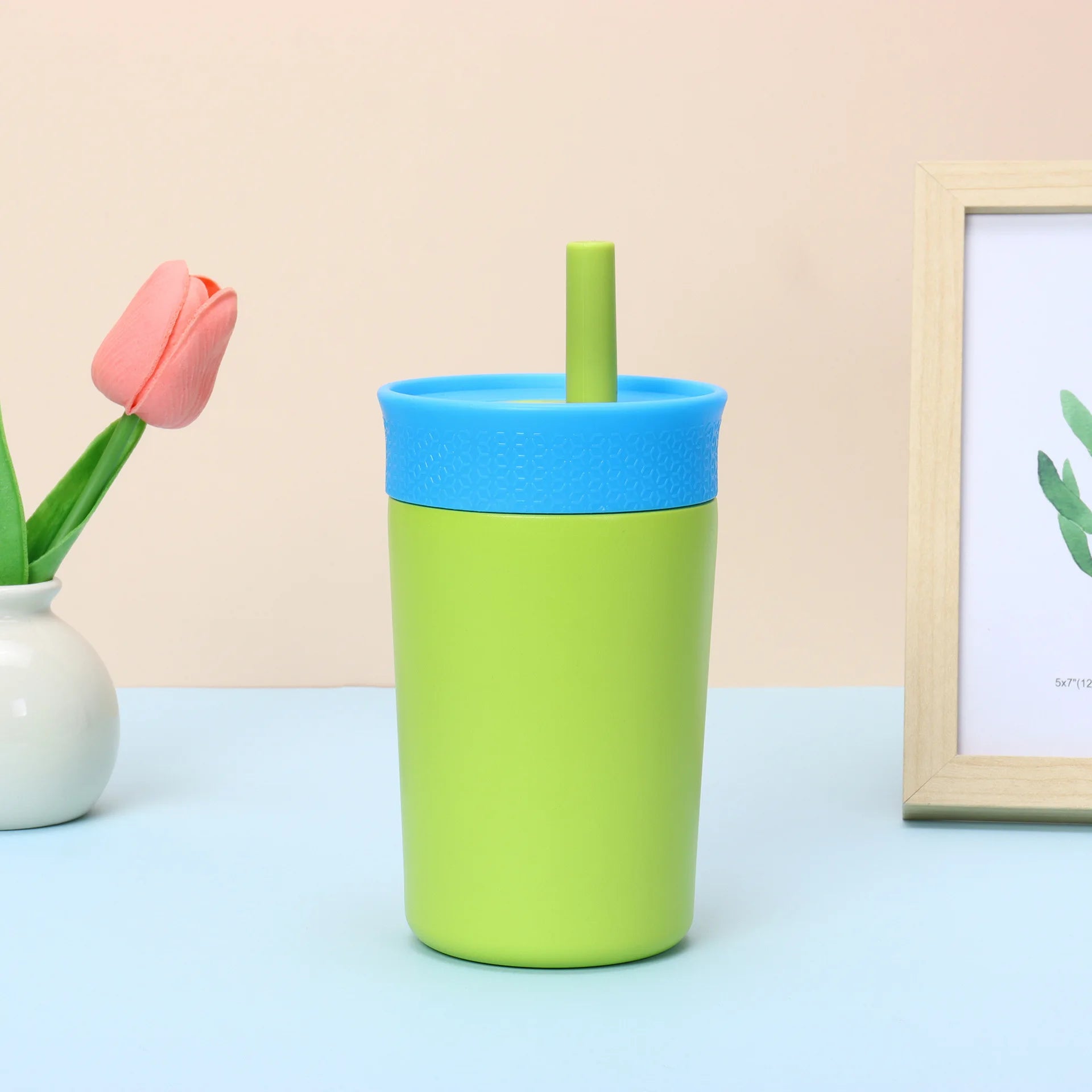 12oz Insulated Travel Tumbler with Spill Resistant Lid and Flexible Straw Custom Kids Water Bottle for School and Camping