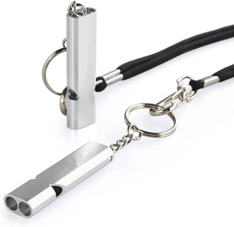 Emergency High Pitch Double Tubes Survival Whistle with Lanyard Keychain Outdoor Camping