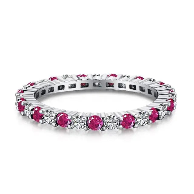 925 Sterling Silver Stacking Eternity Ring Round-Cut Two Tone Cubic Zirconia Classic Style for Wedding or Party