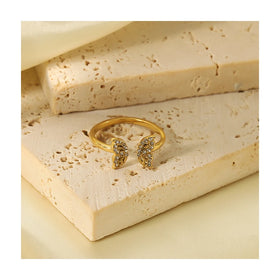 New Arrival Stainless Steel 18K Women Butterfly Opening Adjustable Zircon Engagement Ring Valentine's Day Gift