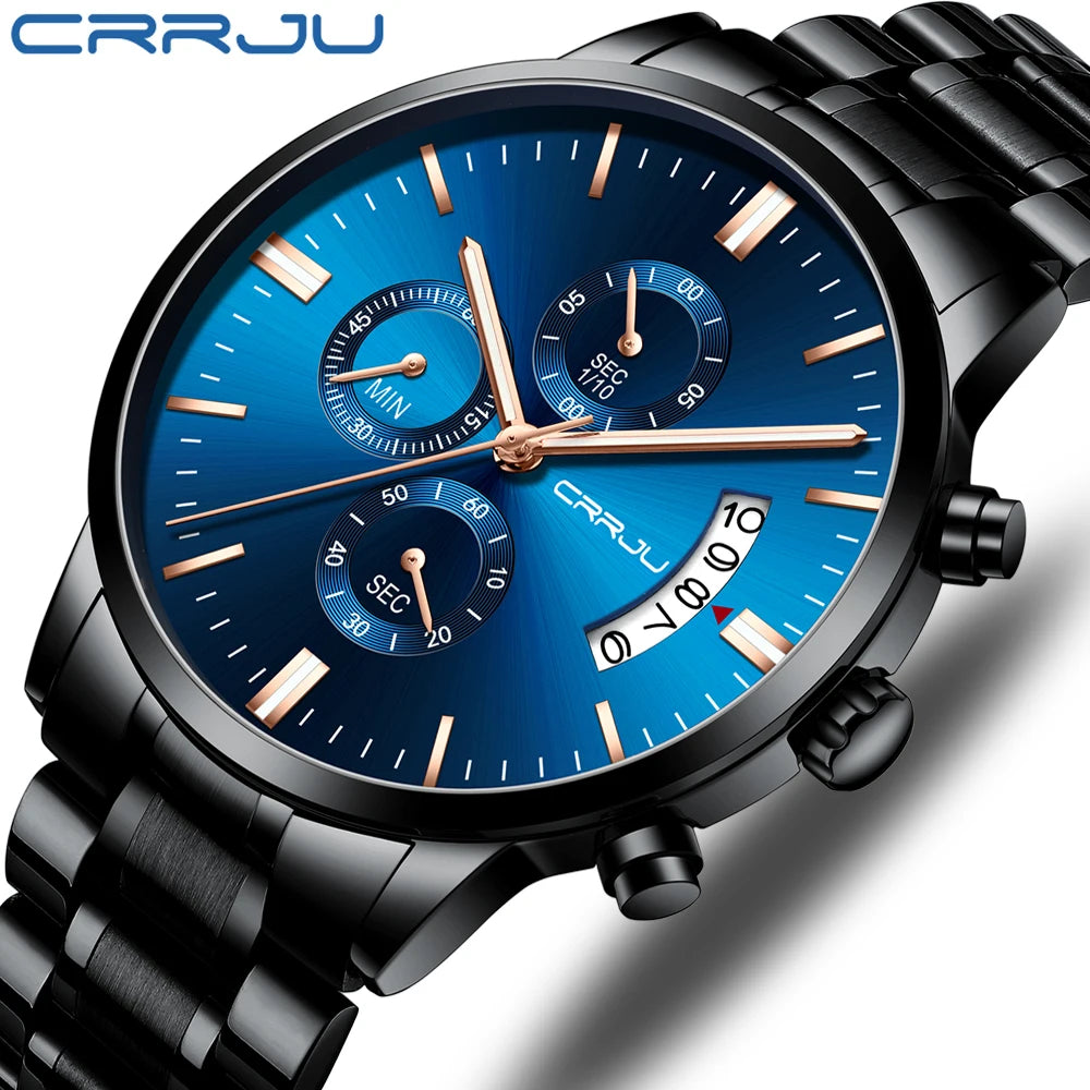 CRRJU 2273 Mens Watch Stainless Steel Fashion WristWatch Men Top New Luxury Waterproof Date Quartz Watches Relogio Masculino