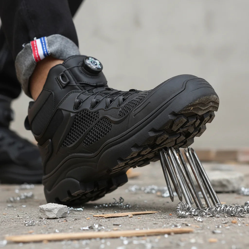 922 Men's Winter Summer Safety Shoes Steel Toe for Midsole Lightweight Swivel Button Sneakers New Design Black Lace
