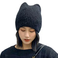 8 Colors Angora Cat Ear Knit Hat Rabbit Fur Slouchy Beanie Baggy Warm Soft Chunky Cable Hats with Animal Ears Knit Hat for Woman